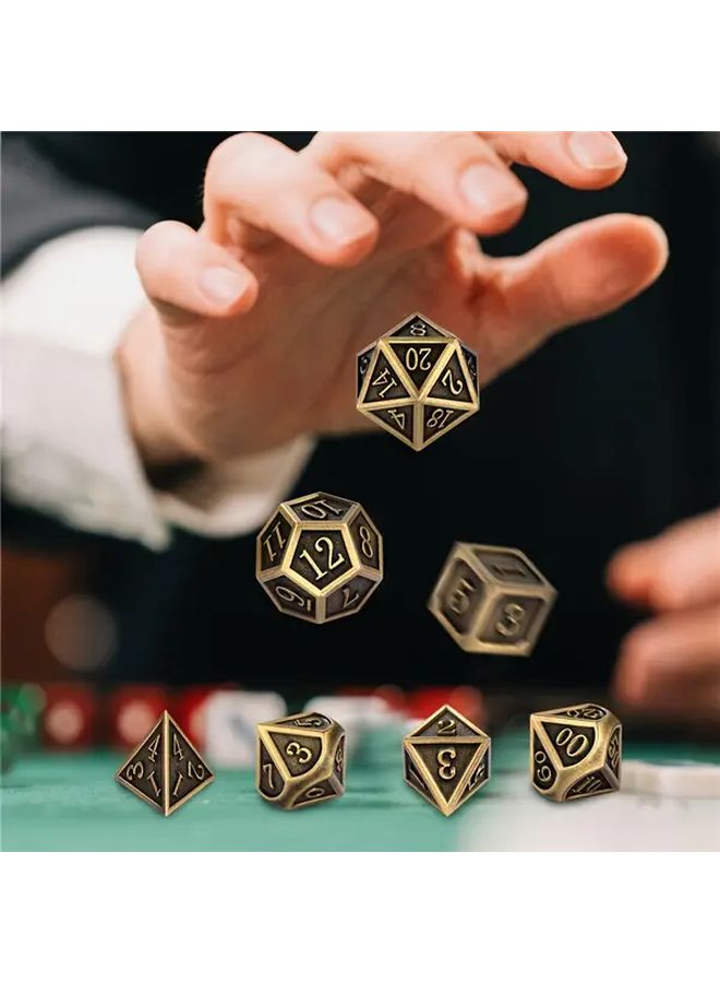 7 قطع من مجموعة النرد المعدنية متعددة السطوح باللون الفضي الداكن مع حقيبة تخزين على شكل تنين لألعاب RPG اللوحية - Image 5