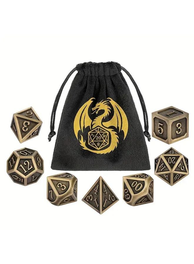 7 قطع من مجموعة النرد المعدنية متعددة السطوح باللون الفضي الداكن مع حقيبة تخزين على شكل تنين لألعاب RPG اللوحية - Image 4
