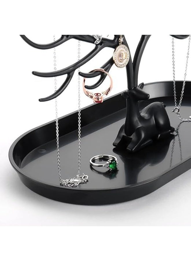 حامل مجوهرات - رف عرض مجوهرات على شكل شجرة غزال، منظم مجوهرات على شكل شجرة غزال للأقراط والقلائد والأساور وأحمر الشفاه والساعات والمفاتيح (أسود) - Image 2