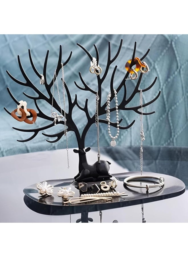 حامل مجوهرات - رف عرض مجوهرات على شكل شجرة غزال، منظم مجوهرات على شكل شجرة غزال للأقراط والقلائد والأساور وأحمر الشفاه والساعات والمفاتيح (أسود) - Image 5