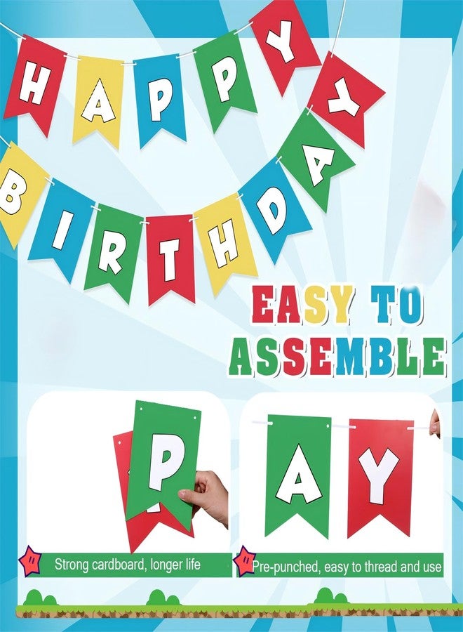 Engrowtic Brother Happy Birthday Cartoon Banner Colorful Brother Game Characters Pre-strung Birthday Banner for Kids Boys Girls Video Game Theme Party Decorations - Image 4