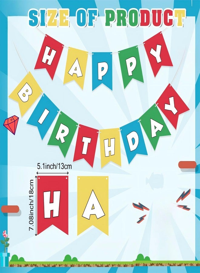 Engrowtic Brother Happy Birthday Cartoon Banner Colorful Brother Game Characters Pre-strung Birthday Banner for Kids Boys Girls Video Game Theme Party Decorations - Image 2