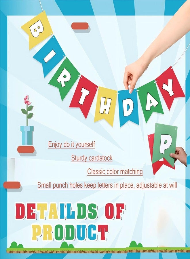 Engrowtic Brother Happy Birthday Cartoon Banner Colorful Brother Game Characters Pre-strung Birthday Banner for Kids Boys Girls Video Game Theme Party Decorations - Image 3