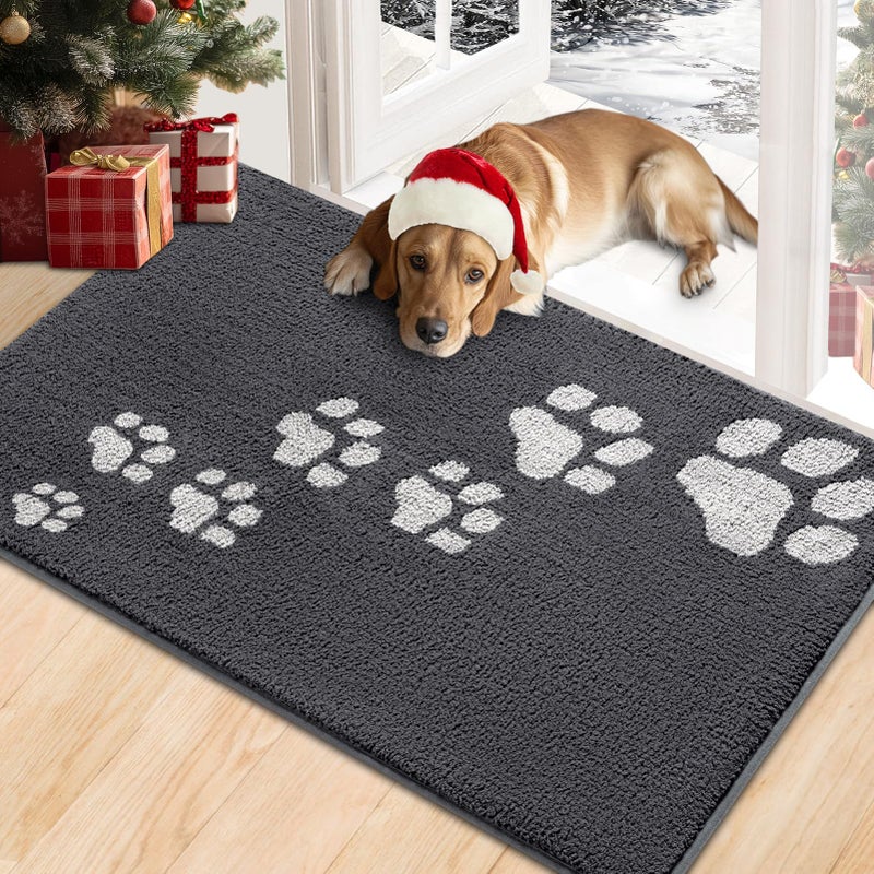 Timo Dog Door Mat for Muddy Paws, 20"x32" Super Absorbent Dog Mats for Indoor Outdoor, Low-Profile Washable Entryway Rug, Non-Slip Rubber Backing Front Door Mat, Grey - Image 1
