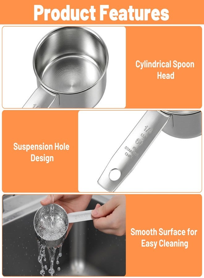Thrymme 4 Pcs 1/4 Cup Scoop, Stainless Steel 1/4 Cup Measuring Cups Quarter Measuring Cups with Inner Scale, 2 oz Metal Measure Scoop for Coffee, Baking & Cooking (Silver, 4.96 x 2.36 x 1.02 In) - Image 2