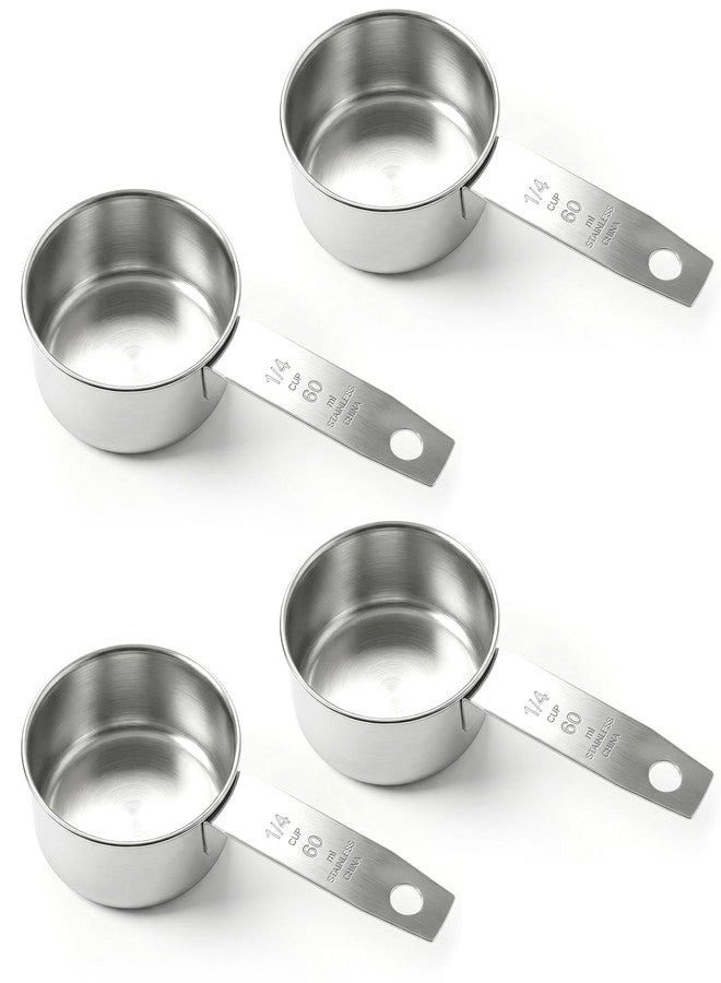 Thrymme 4 Pcs 1/4 Cup Scoop, Stainless Steel 1/4 Cup Measuring Cups Quarter Measuring Cups with Inner Scale, 2 oz Metal Measure Scoop for Coffee, Baking & Cooking (Silver, 4.96 x 2.36 x 1.02 In) - Image 1
