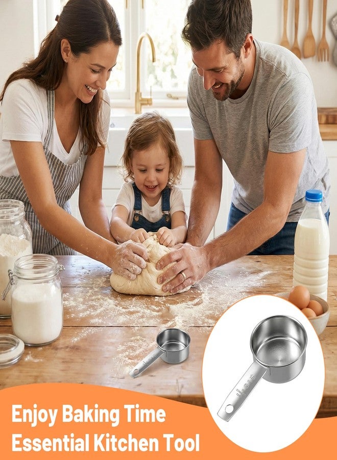 Thrymme 4 Pcs 1/4 Cup Scoop, Stainless Steel 1/4 Cup Measuring Cups Quarter Measuring Cups with Inner Scale, 2 oz Metal Measure Scoop for Coffee, Baking & Cooking (Silver, 4.96 x 2.36 x 1.02 In) - Image 3