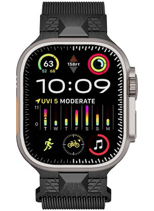 Apple Watch Compatible Ultra 49MM KRD-107 Metal Mesh Strap-Black