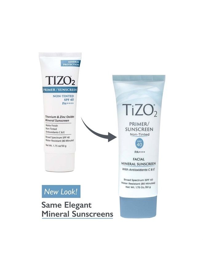 TiZO2 Facial Mineral Sunscreen and Primer, Non-tinted Broad Spectrum SPF 40 with Antioxidants, Sheer matte finish, Fragrance-Free, Oil-Free, Dermatologist-recommended, PA++++ 1.75 oz - Image 4