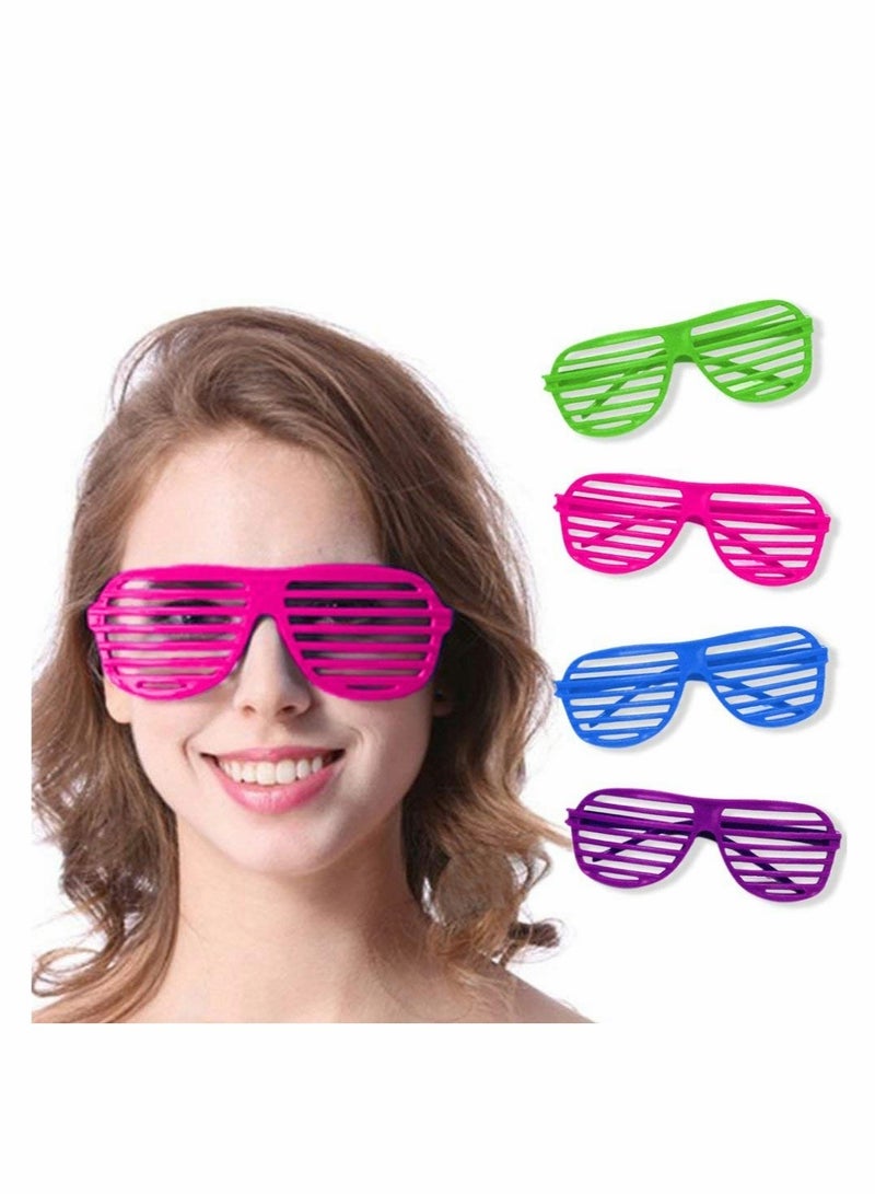 Kids Plastic Shutter Shades Glasses - 12 Pairs Neon Color Shutter Glasses 80's Party Slotted Sunglasses for Kids  Adults (4 Colors) - Image 2