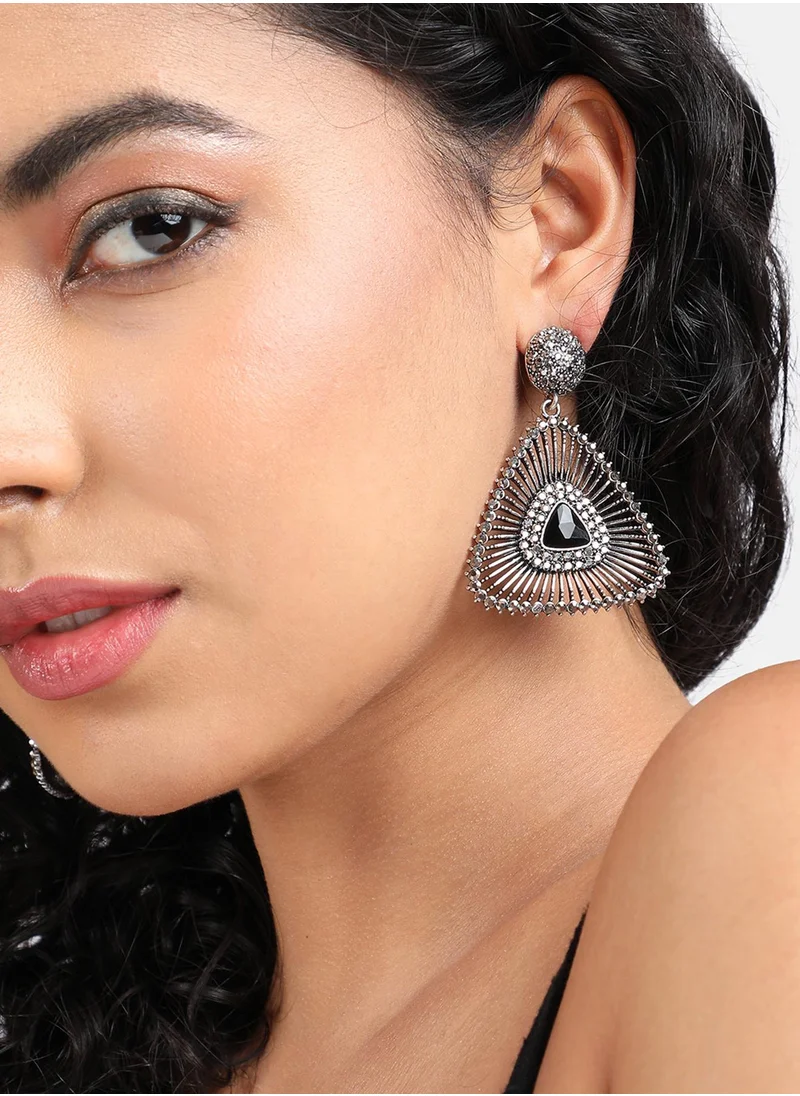 SOHI Stone Lined Triangle Drop Earrings