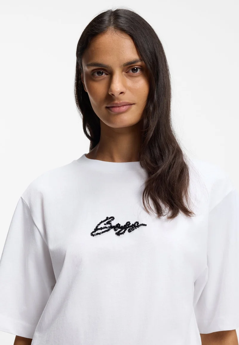 BOSS White Cotton-jersey T-shirt with printed artwork for Women | Best Price UAE