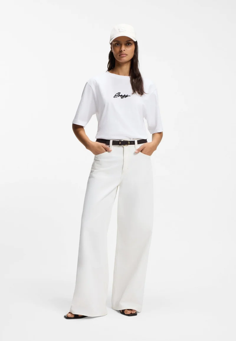 BOSS White Cotton-jersey T-shirt with printed artwork for Women | Best Price UAE
