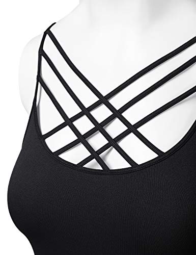 HATOPANTS Women Sports Bra Criss Cross Strappy Wirefree Cami Bralette Crop Top Black SM - Image 5