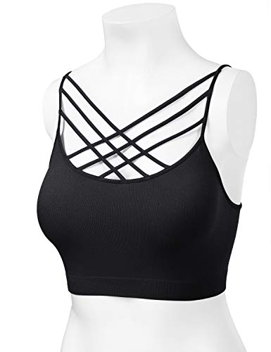 HATOPANTS Women Sports Bra Criss Cross Strappy Wirefree Cami Bralette Crop Top Black SM - Image 4