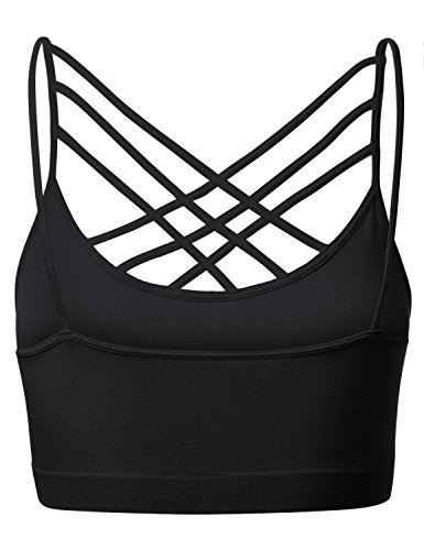 HATOPANTS Women Sports Bra Criss Cross Strappy Wirefree Cami Bralette Crop Top Black SM - Image 3