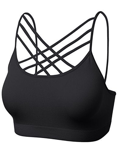 HATOPANTS Women Sports Bra Criss Cross Strappy Wirefree Cami Bralette Crop Top Black SM - Image 2