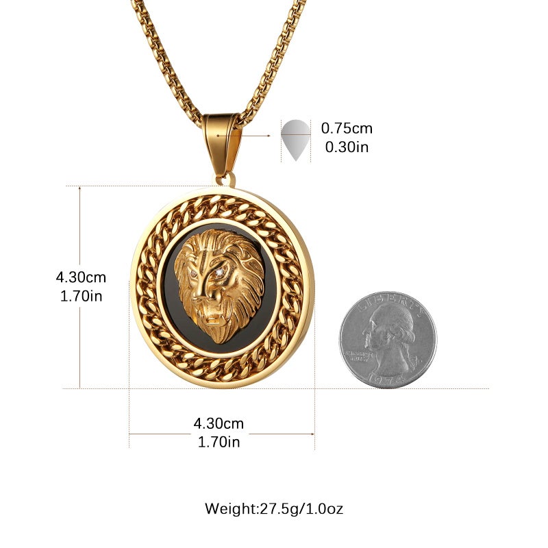 AsAlways 18K Gold Plated Lion Head Necklace for Men Stainless Steel Hip Hop Lion King Round Medal Necklace Jewelry Gift - Image 5
