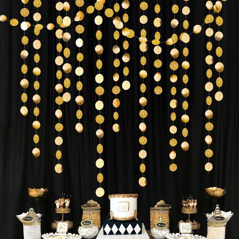 Decor365 Gold Party Decorations Glitter Dot Garland Circle Streamers for Birthdays Baby Showers Bridal Showers Christmas New Yearâ€™s Eve Valentineâ€™s Day Anniversaries Graduation Holiday Decor - Image 1