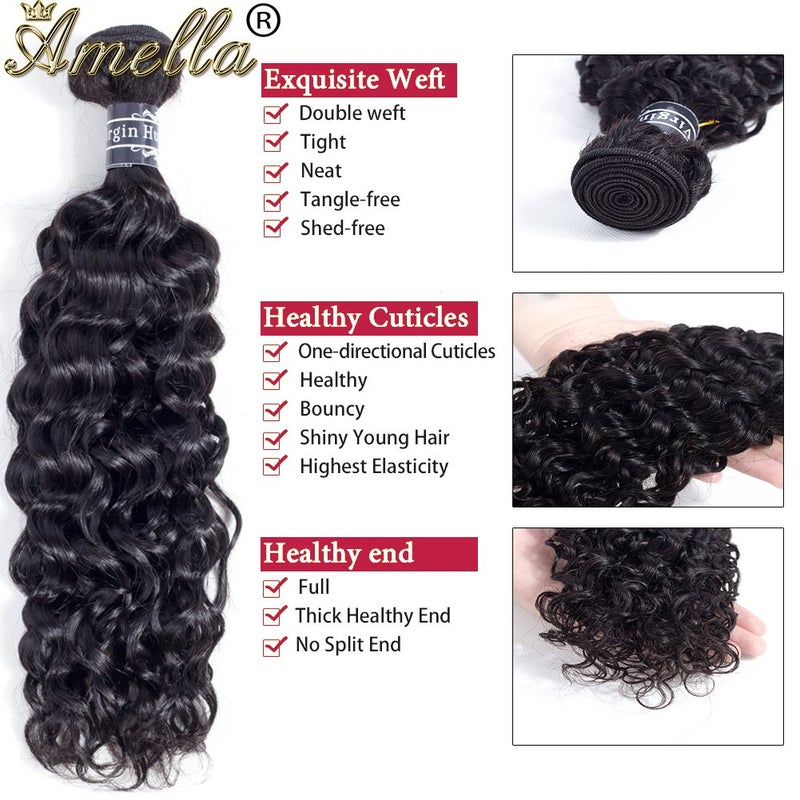 Amella Brazilian Virgin Kinky Curly Human Hair Bundles with Closure (16 18 20+14 Inch) Free Part 4x4 8A 100% Unprocessed Brazilian Deep Curly Wave Bundles with Closure Human Hair Natural Black - Image 4