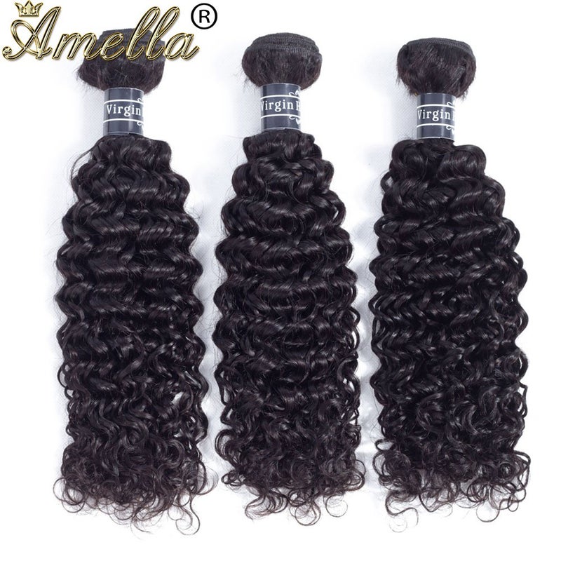 Amella Brazilian Virgin Kinky Curly Human Hair Bundles with Closure (16 18 20+14 Inch) Free Part 4x4 8A 100% Unprocessed Brazilian Deep Curly Wave Bundles with Closure Human Hair Natural Black - Image 3