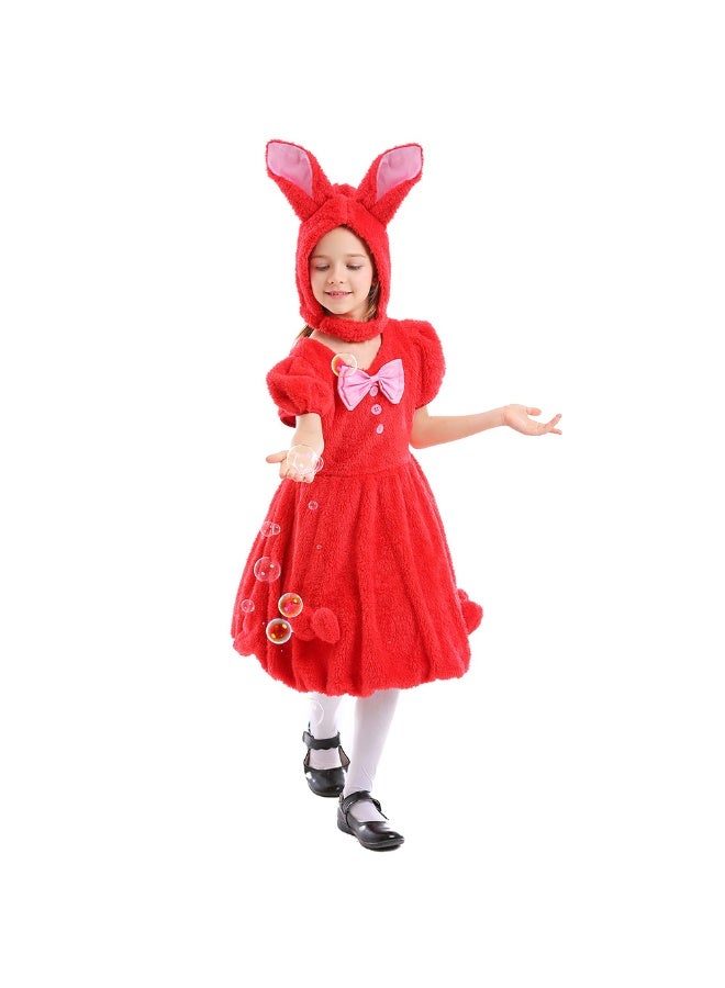 NIBEMINENT The animal party cute rabbit costume stage play features a white, red and black tricolor rabbit with drooping ears and a rogue rabbit