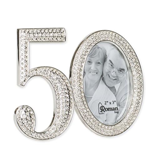 Roman Giftware Inc Caroline Collection Wedding Anniversary 325 H 50TH Rhinestone FrameReligious Inspirational Durable 4x1x3 - Image 1