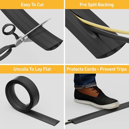 D-Line 6ft Floor Cord Cover, Cable Protector, Hide Extension Cords, Protect Cords, Prevent Cable Trips, Heavy Duty Cord Hider - Cable Cavity = 0.63" (W) x 0.31" (H) - Black - Image 2