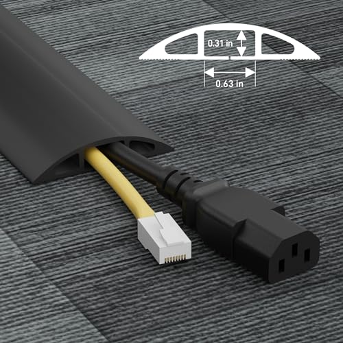 D-Line 6ft Floor Cord Cover, Cable Protector, Hide Extension Cords, Protect Cords, Prevent Cable Trips, Heavy Duty Cord Hider - Cable Cavity = 0.63" (W) x 0.31" (H) - Black - Image 3