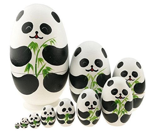 Winterworm Cute Animal Theme Black and White Panda Egg Shape Wooden Handmade Nesting Dolls Matryoshka Dolls Set 10 Pieces for Kids Toy Birthday Home Kids Room Decoration - Image 1