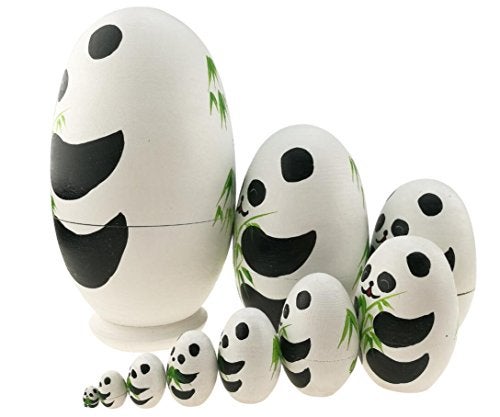 Winterworm Cute Animal Theme Black and White Panda Egg Shape Wooden Handmade Nesting Dolls Matryoshka Dolls Set 10 Pieces for Kids Toy Birthday Home Kids Room Decoration - Image 5