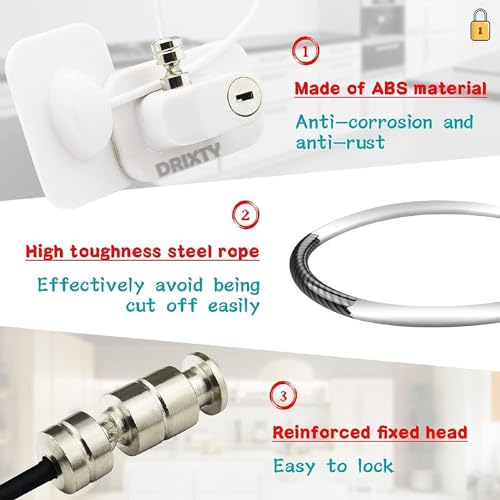 DRIXTY 2 Pcs Child Safety Device Refrigerator Lock, Freezer Door, and Cabinet Restrictor Cable for Baby and Toddler Locks for Cupboards, Drawers, Fridge, Wardrobe Come with Adhesives, and 1 Key - Image 3
