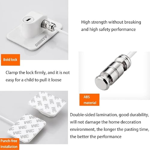 DRIXTY 2 Pcs Child Safety Device Refrigerator Lock, Freezer Door, and Cabinet Restrictor Cable for Baby and Toddler Locks for Cupboards, Drawers, Fridge, Wardrobe Come with Adhesives, and 1 Key - Image 4