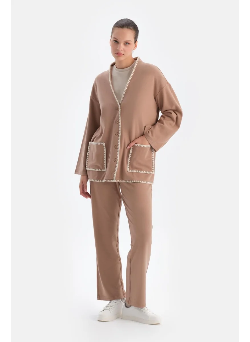 dagi Milky Coffee Shepherd Stitched Trousers