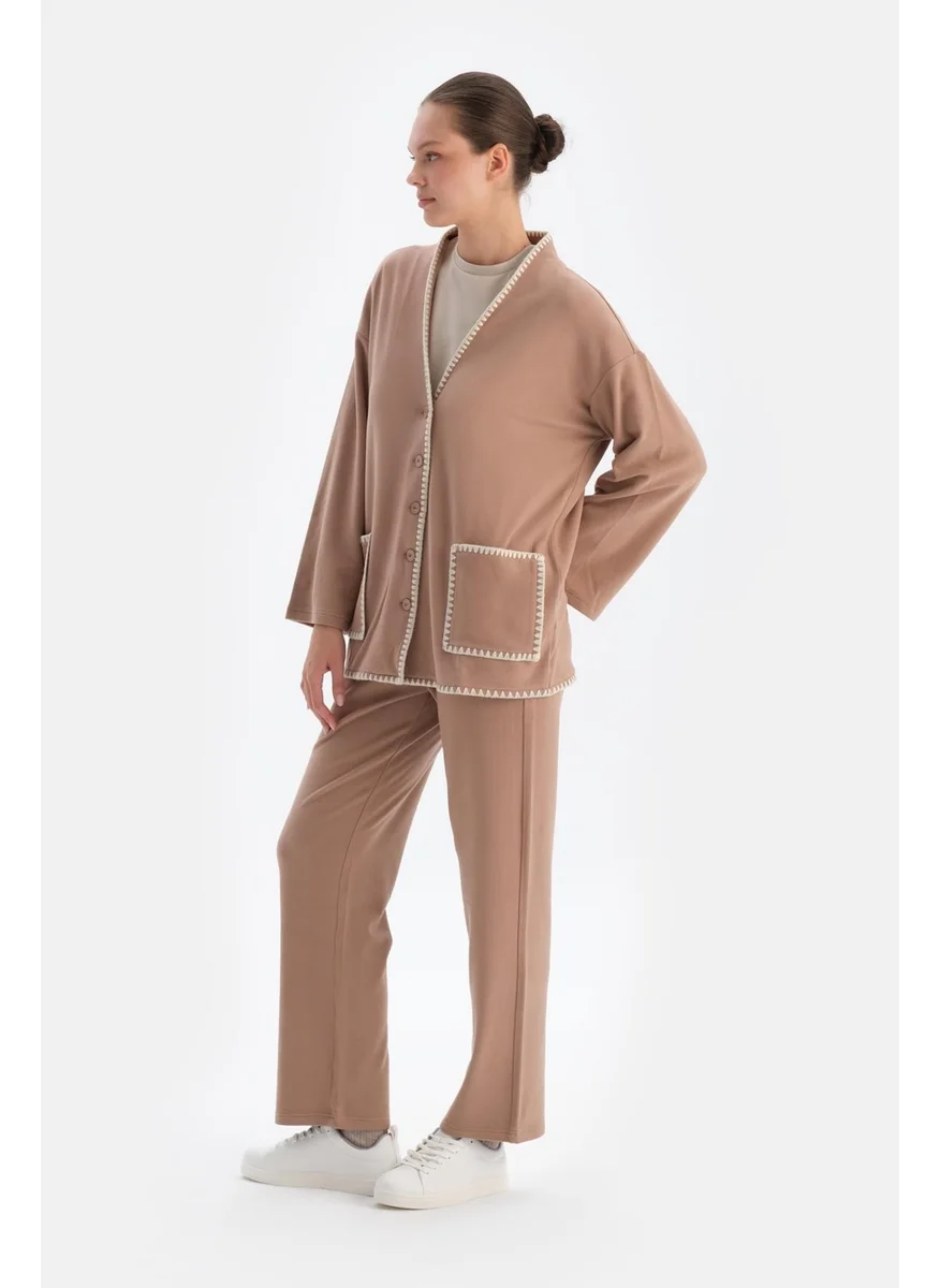 dagi Milky Coffee Shepherd Stitched Trousers