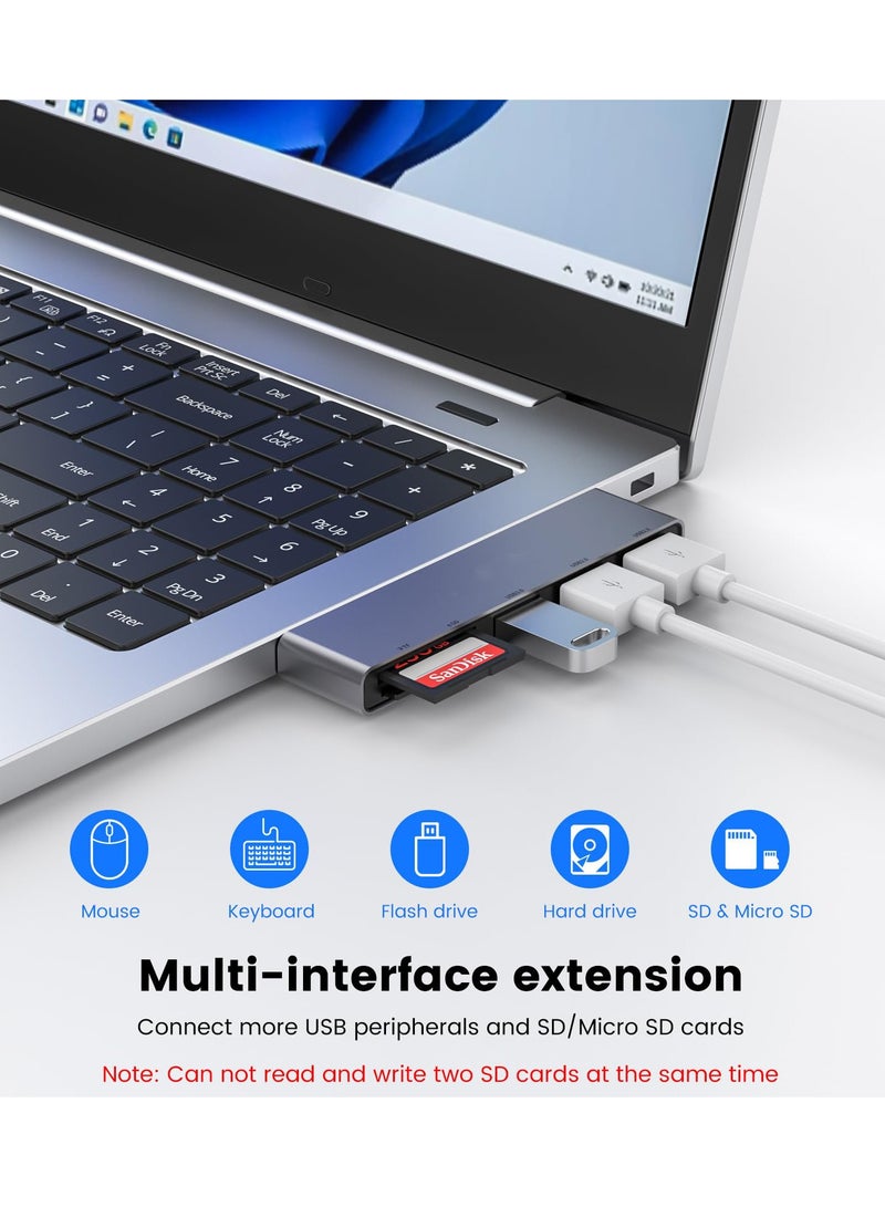 USB Hub USB Splitter for Laptop USB 3.0 Dual Slot Flash Memory Card Reader for Camera USB Hub Multiport Adapter with 1USB 3.0 & 2USB 2.0 SD/TF Card Reader for Dell Asus HP MacBook Air 5-Port - Image 2