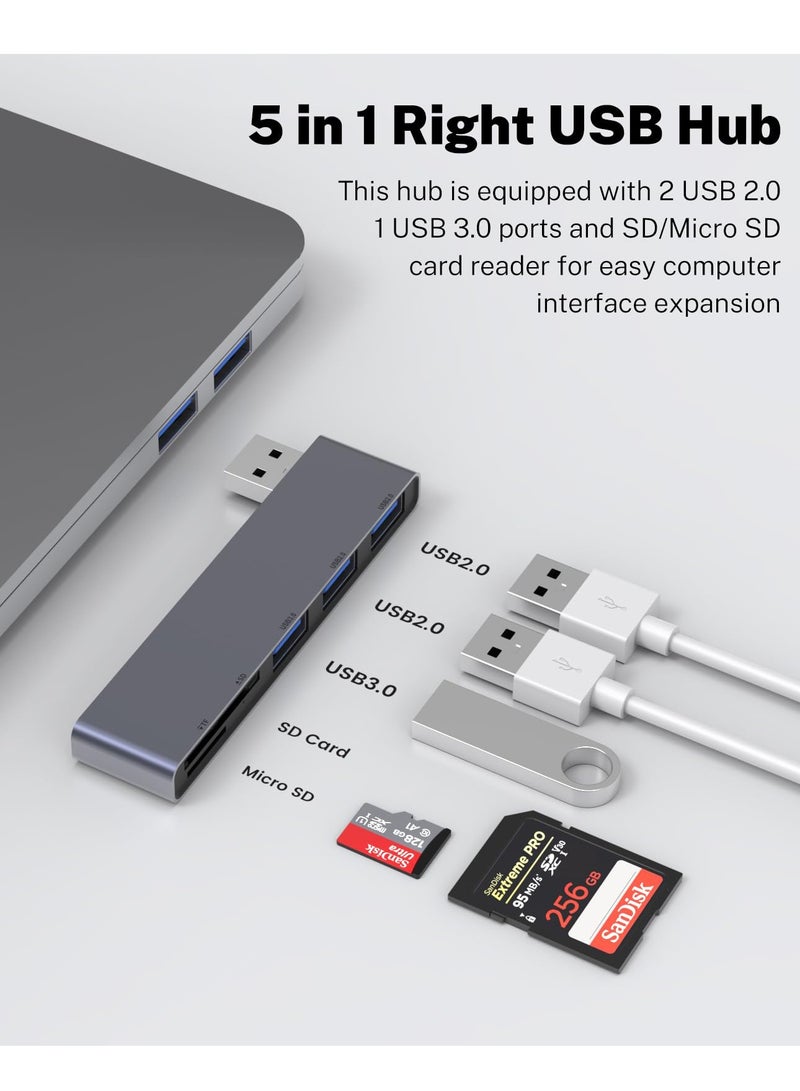 USB Hub USB Splitter for Laptop USB 3.0 Dual Slot Flash Memory Card Reader for Camera USB Hub Multiport Adapter with 1USB 3.0 & 2USB 2.0 SD/TF Card Reader for Dell Asus HP MacBook Air 5-Port - Image 3