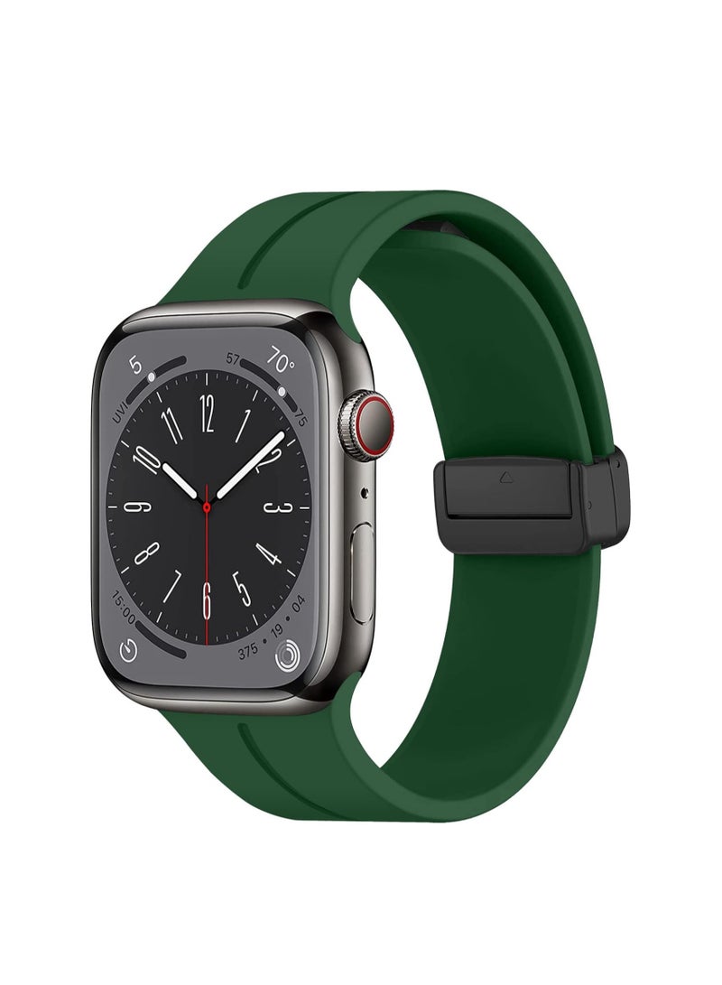 CMP Green Silicone Sport Band with Magnetic D Buckle for Apple Watch 42mm, 44mm, 45mm, 49mm, Replacement Strap Compatible with All Series  Green Apple Watch band, silicone sport strap, magnetic D buckle band, 42mm strap, 44mm strap, 45mm band, 49mm band, water-resistant Apple Watch strap, Apple Watch Series 9/8/7/6/5/4/SE/3/2/1 band - Image 1