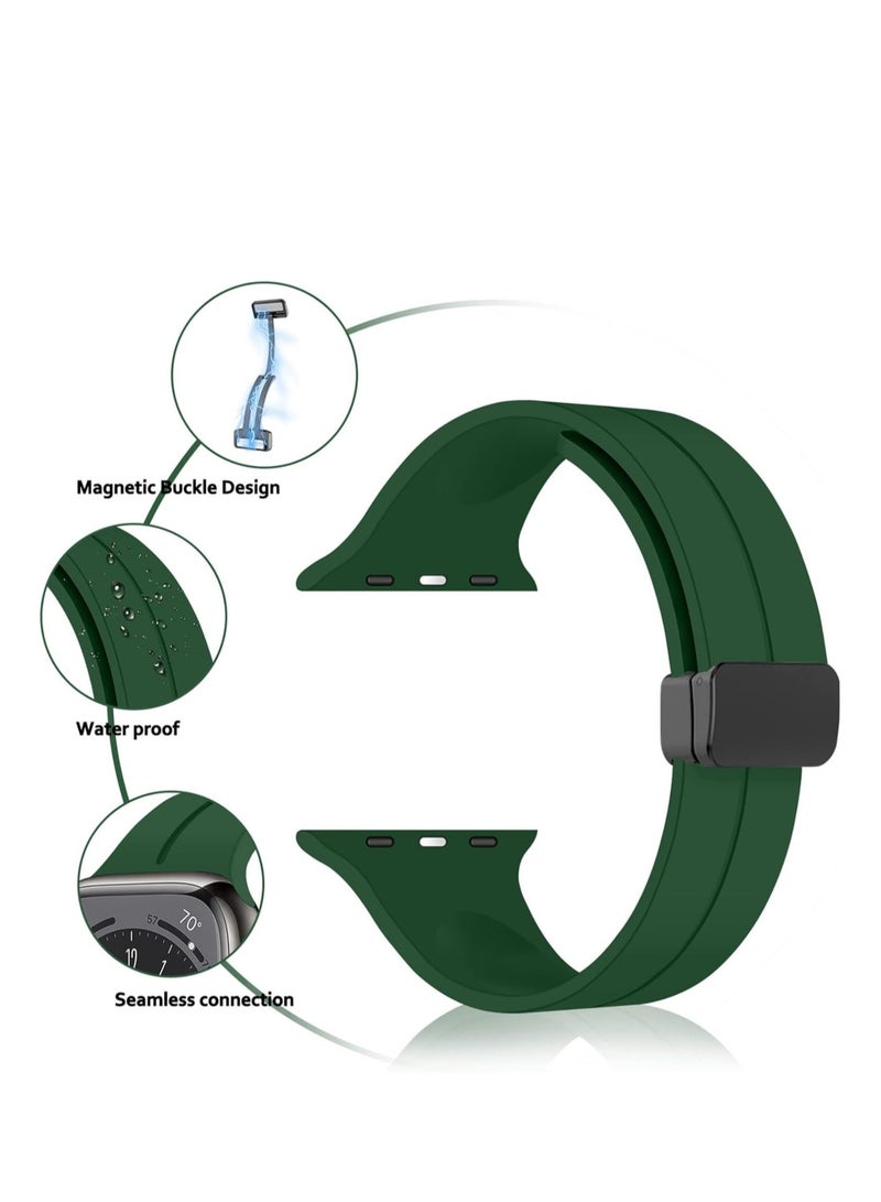 CMP Green Silicone Sport Band with Magnetic D Buckle for Apple Watch 42mm, 44mm, 45mm, 49mm, Replacement Strap Compatible with All Series  Green Apple Watch band, silicone sport strap, magnetic D buckle band, 42mm strap, 44mm strap, 45mm band, 49mm band, water-resistant Apple Watch strap, Apple Watch Series 9/8/7/6/5/4/SE/3/2/1 band - Image 2