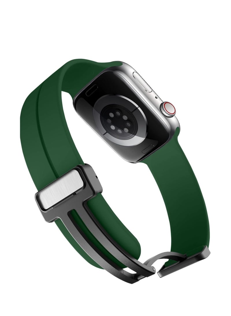 CMP Green Silicone Sport Band with Magnetic D Buckle for Apple Watch 42mm, 44mm, 45mm, 49mm, Replacement Strap Compatible with All Series  Green Apple Watch band, silicone sport strap, magnetic D buckle band, 42mm strap, 44mm strap, 45mm band, 49mm band, water-resistant Apple Watch strap, Apple Watch Series 9/8/7/6/5/4/SE/3/2/1 band - Image 4