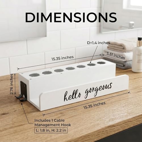 CHONIC Storage Holder for Dyson Airwrap, Farmhouse Curling Iron Accessories Rack Wall Mount, Wood Hair Wrap Styler Tools Holder, Vacuum Attachments Display Stand for Bathroom Organizer (White) - Image 4