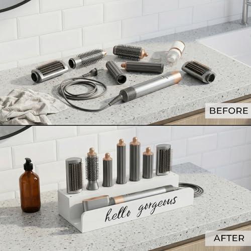 CHONIC Storage Holder for Dyson Airwrap, Farmhouse Curling Iron Accessories Rack Wall Mount, Wood Hair Wrap Styler Tools Holder, Vacuum Attachments Display Stand for Bathroom Organizer (White) - Image 2