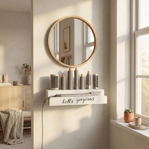 CHONIC Storage Holder for Dyson Airwrap, Farmhouse Curling Iron Accessories Rack Wall Mount, Wood Hair Wrap Styler Tools Holder, Vacuum Attachments Display Stand for Bathroom Organizer (White) - Image 5