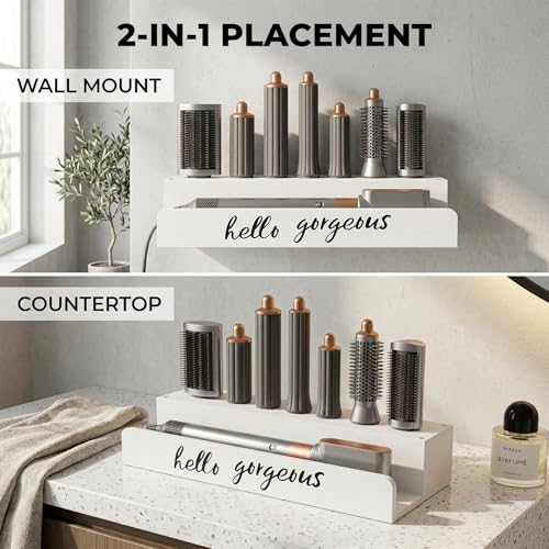 CHONIC Storage Holder for Dyson Airwrap, Farmhouse Curling Iron Accessories Rack Wall Mount, Wood Hair Wrap Styler Tools Holder, Vacuum Attachments Display Stand for Bathroom Organizer (White) - Image 3