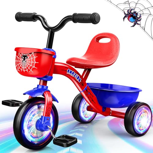 Ackarido Tricycle for Toddlers 13 35 Year Olds Spider Toddler Bike Baby Balance Bike with Colorful Lighting Wheels Large Basket Birthday Gift and Toy for 1 2 3 4 5 Year Olds Boys and Girls - Image 1