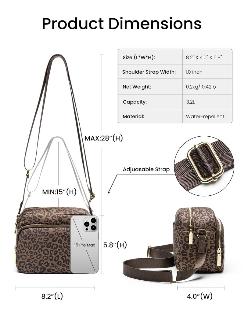 MEXS Crossbody Bags for Women, Mini Crossbody Bag Travel Purse Cross Body Purse, Adjustable Strap Shoulder Handbags Wallet, Everyday Purses for Travel Hiking (Brown Leopard) - Image 3