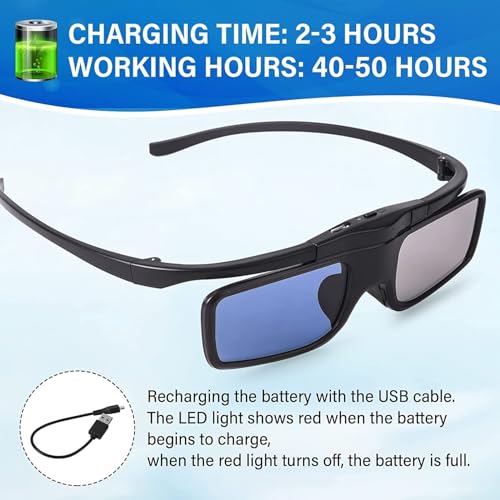 Cocar RF 3D Glasses, Active Shutter RF 3D Glasses Rechargeable Suitable for RF 3D TV Projectors, RF 3D Eyewear, Compatible with TDG-BT500A, SSG-5100GB, AN3DG40, Pack of 4 - Image 2