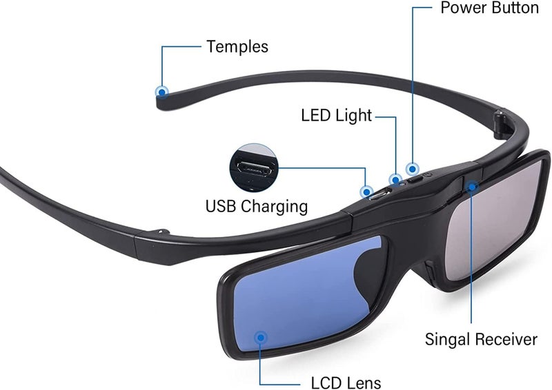 Cocar RF 3D Glasses, Active Shutter RF 3D Glasses Rechargeable Suitable for RF 3D TV Projectors, RF 3D Eyewear, Compatible with TDG-BT500A, SSG-5100GB, AN3DG40, Pack of 4 - Image 4