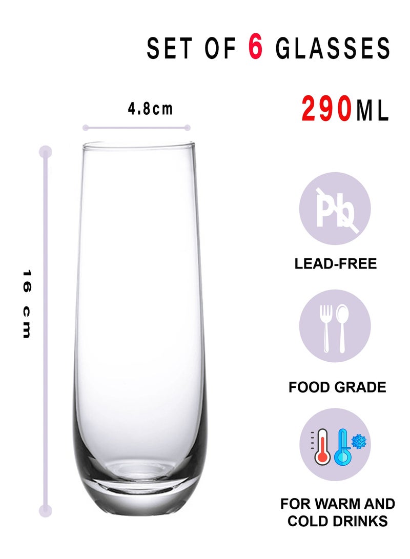مجموعة أكواب شفافة طويلة سعة 290 مل، مكونة من 6 قطع، أكواب شرب رفيعة متعددة الاستخدامات للمياه والعصير والشاي المثلج، مصنوعة من زجاج فاخر خالٍ من الرصاص، مثالية للاستخدام المنزلي واليومي - Image 2