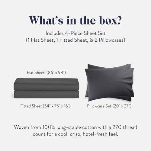 Brooklinen Luxury Percale Sheet Set 4 Piece 100 Cotton Bed Sheets 1 Fitted 1 Flat Sheet 2 Pillowcases Cotton Percale Sheets for Hot Sleepers King Size Slate Grey - Image 3